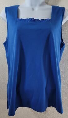 Draper's & Damon's Blue Lace Square Neck Sleeveless Tank Top Large New With Tags